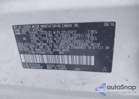 2010 Toyota Rav4 из США, поврежденный, VIN 2T3BF4DV9AW072767